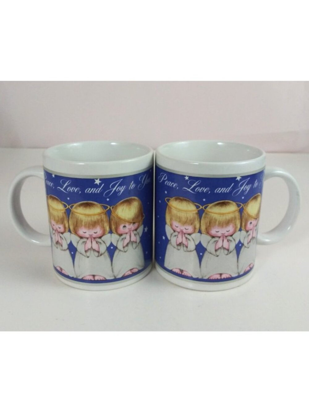 Vintage Set Of 2 Houston Harvest Angels Peace Love & Joy To You Coffee Cups Mug
